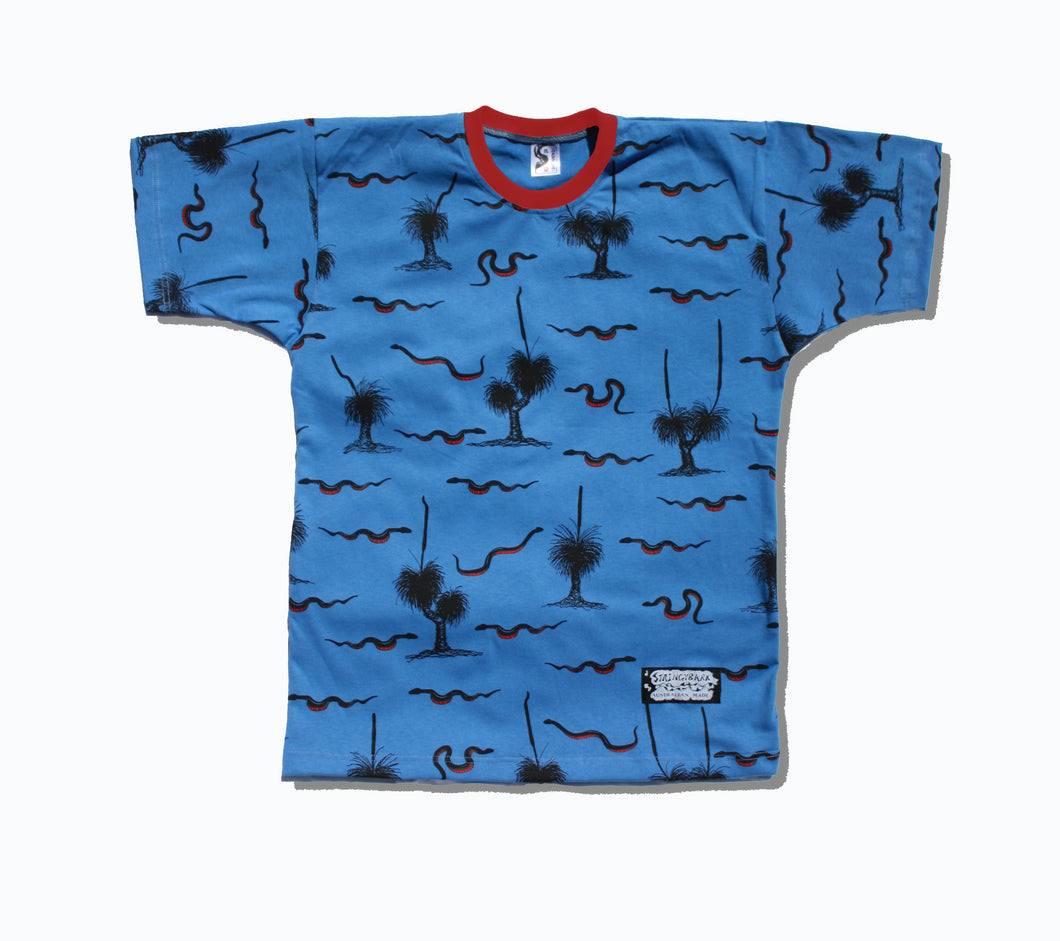 RED BELLY BLACK SNAKE in Hemisphere Blue with red ribbed collar