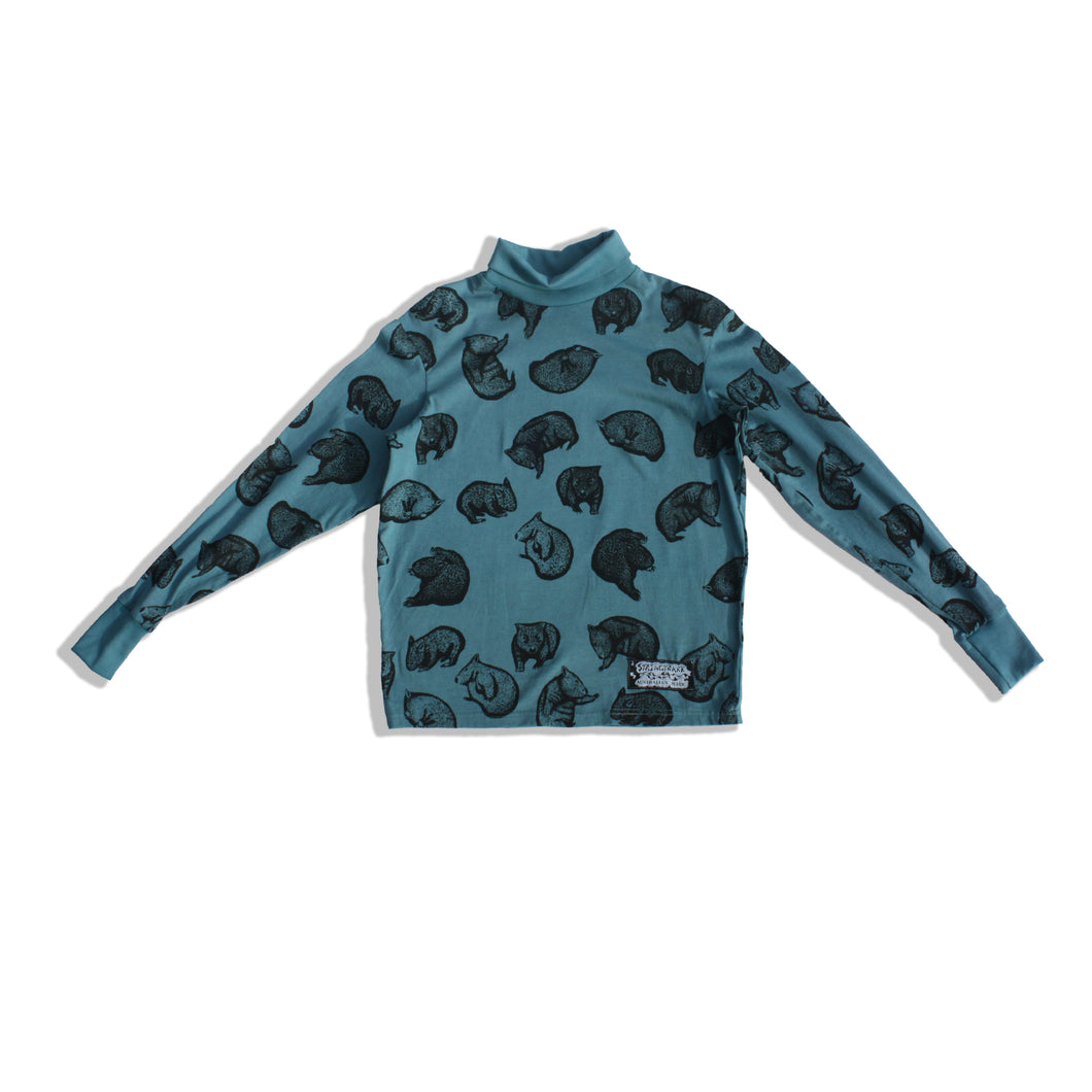 WOMBAT WOMENS TURTLE NECK TOP in Tasman Blue